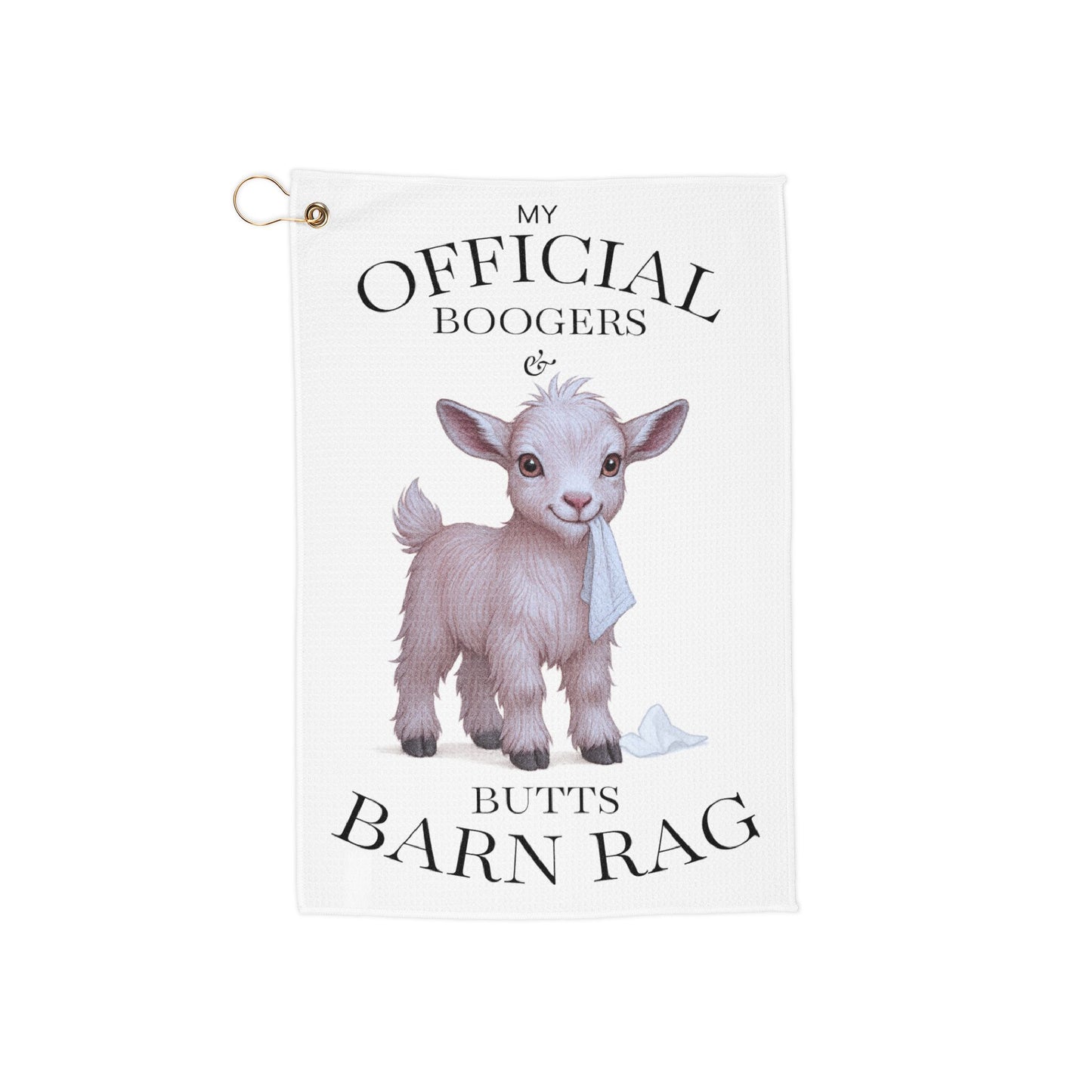Silky Fainting Goat Barn Golf Towel — Kidding Cleanup & Everyday Farm Messes
