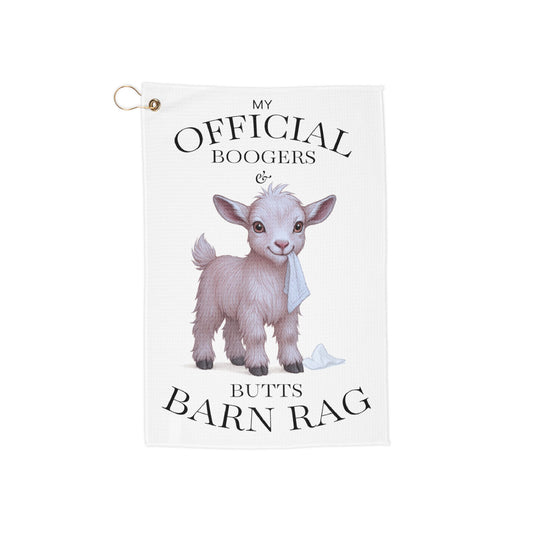 Silky Fainting Goat Barn Golf Towel — Kidding Cleanup & Everyday Farm Messes
