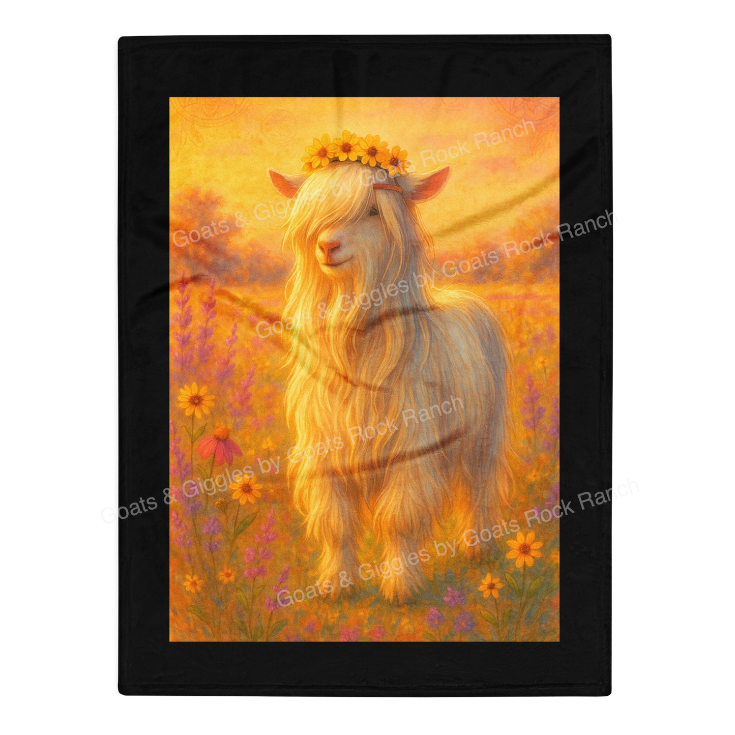 Mini silky Fainting Goat boho design sunflowers
