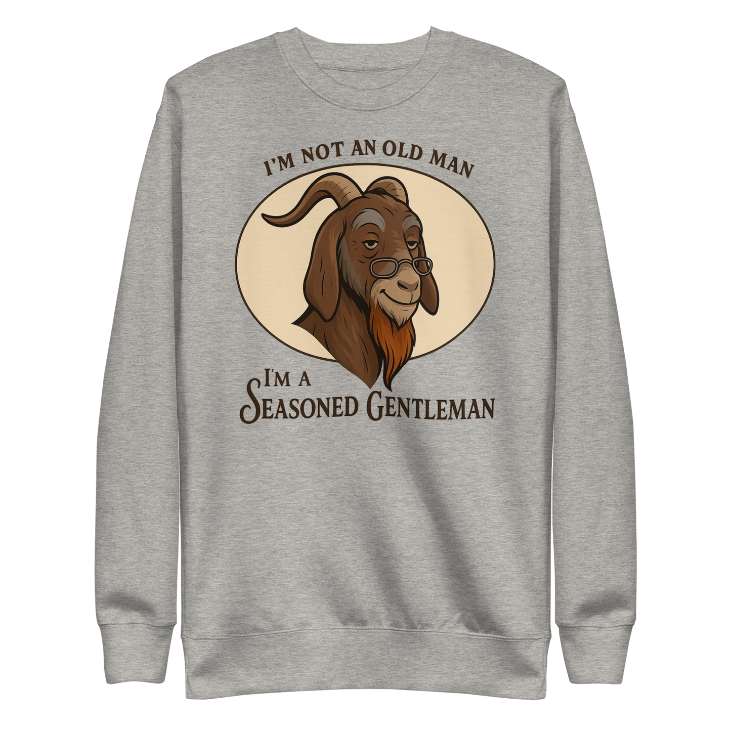 Funny seasoned gentleman design on a men’s graphic tee, perfect birthday or retirement gift. Carbon Grey