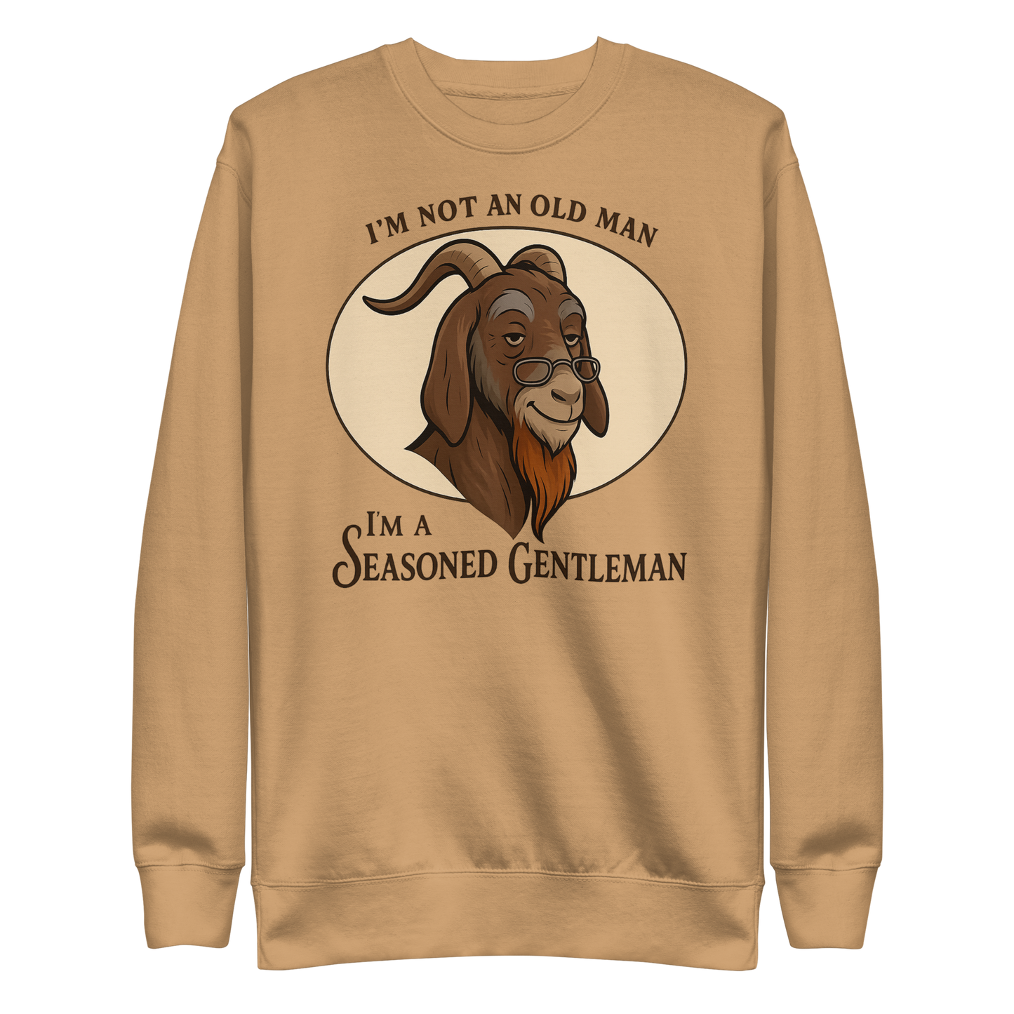 Funny seasoned gentleman design on a men’s graphic tee, perfect birthday or retirement gift. Khaki
