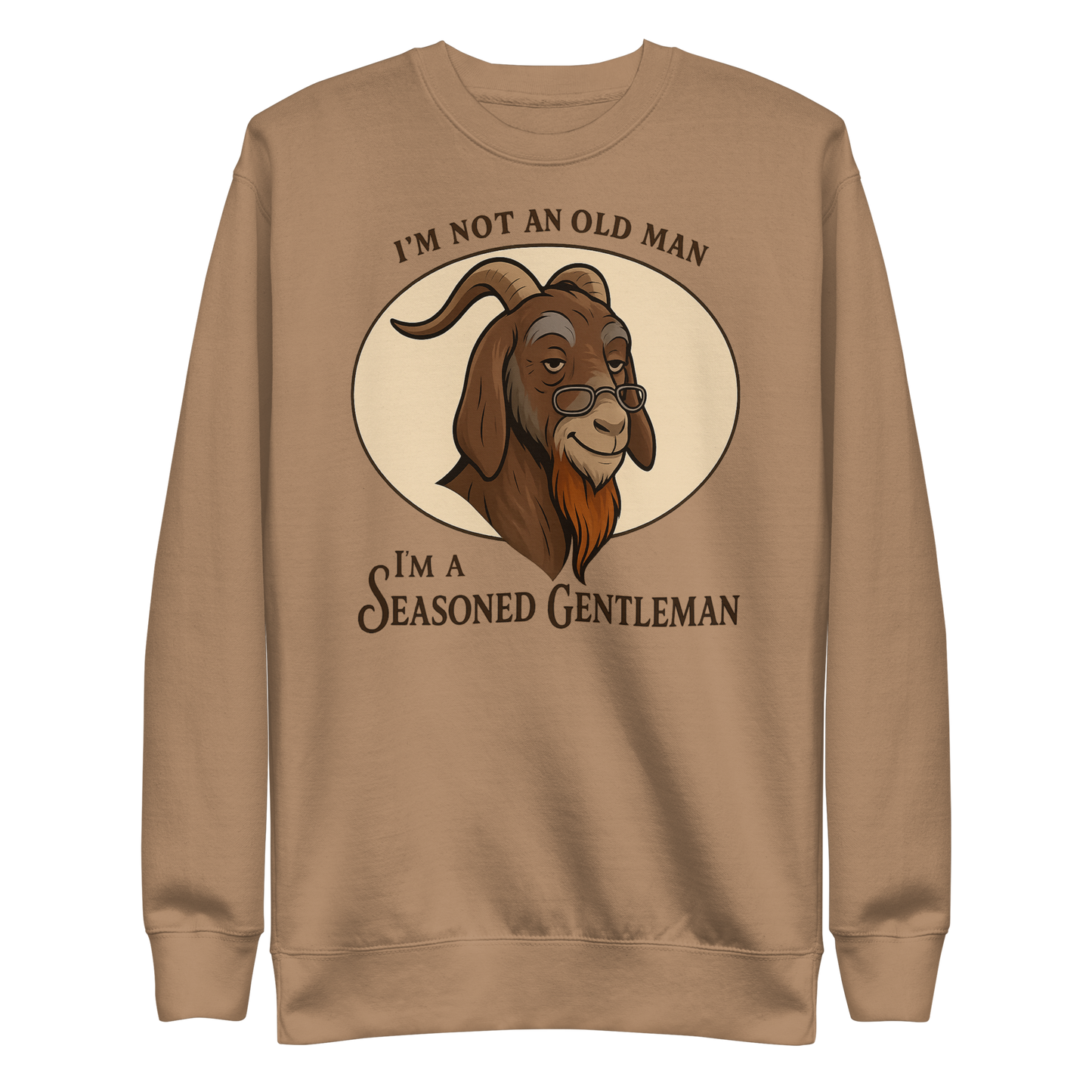 Funny seasoned gentleman design on a men’s graphic tee, perfect birthday or retirement gift. Latte